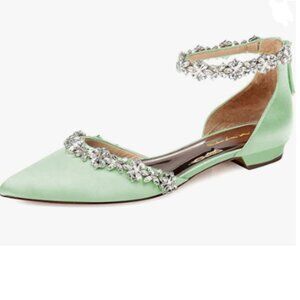 XYD Tender Palegreen Pointed Toe D'Orsay Wedding Sandals Sparkly Rhinestone Shoe